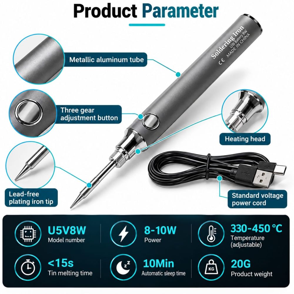 5V 8W USB Electric Soldering Iron with Adjustable Temperature