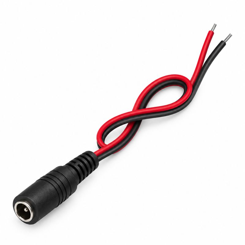 DC Female Power Jack Connector 2.1mm x 5.5mm with Cable for DC Power Supply