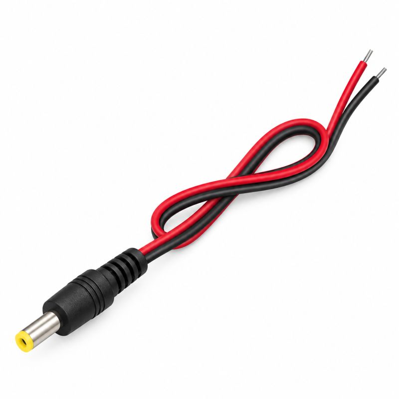 DC Male Power Jack with Cable 2.1mm x 5.5mm Open Wire 15cm