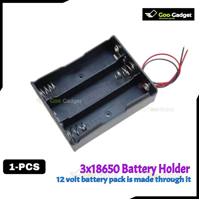 3-Slot 18650 Li-Ion Battery Holder Case 12V Series with Red & Black Wires