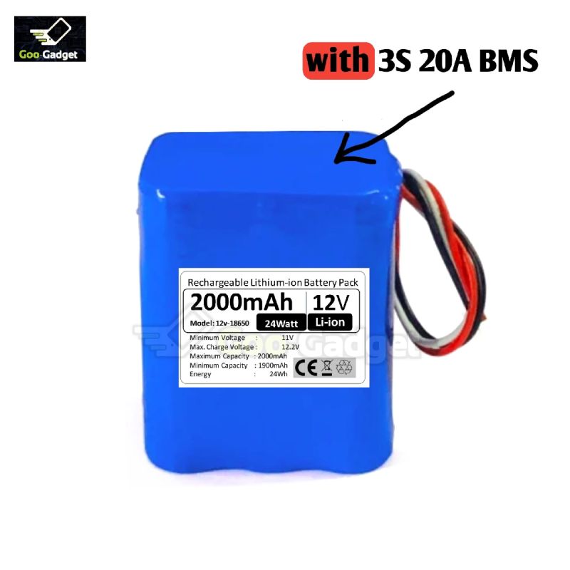 12V 2000mAh 18650 Lithium-Ion Battery Pack with 3S 20A BMS