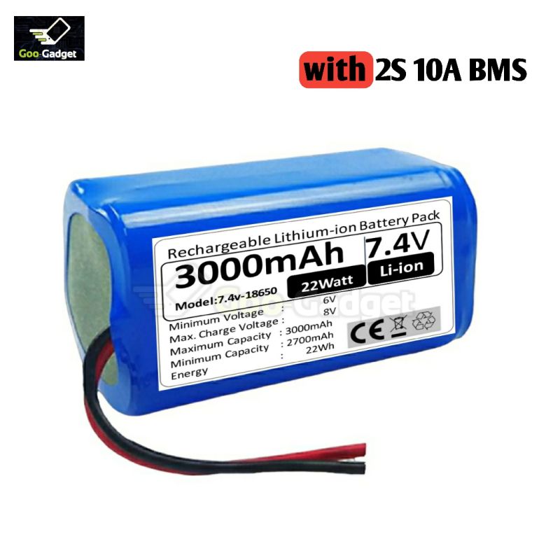 7.4V 3000mAh 18650 Lithium-Ion Battery Pack with 2S 20A BMS
