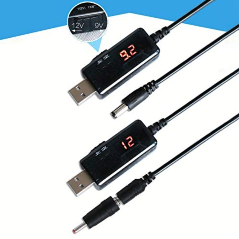 5V USB to 9V/12V DC Boost Converter Cable with 5.5mm×2.1mm Jack