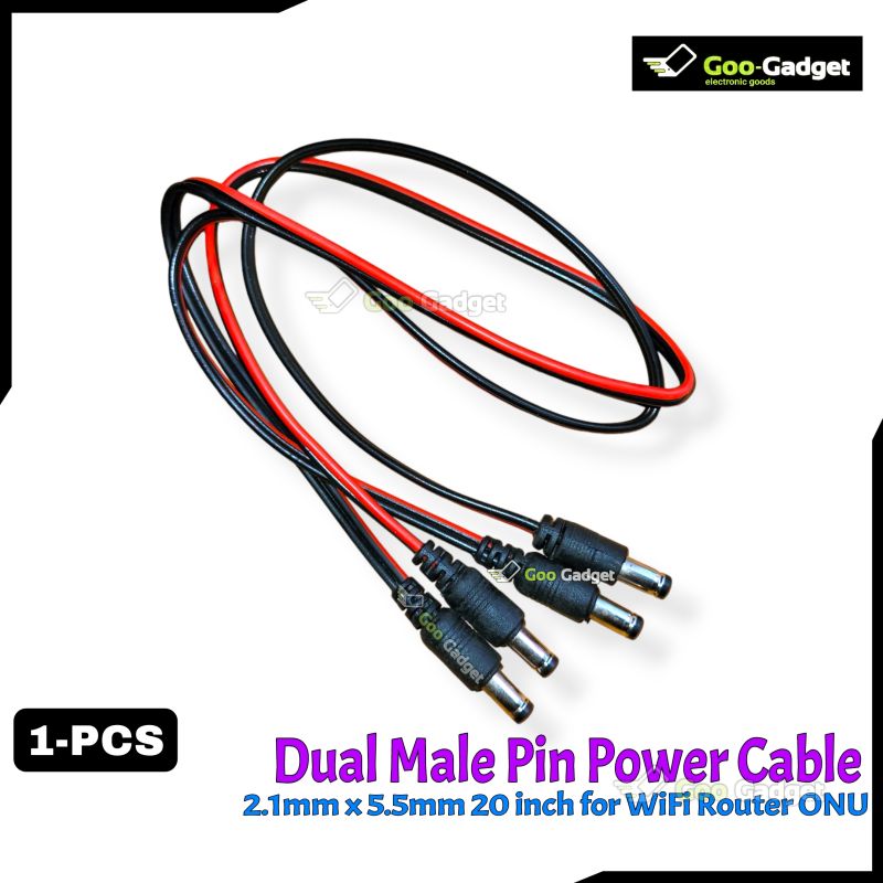 Dual Male 5.5×2.1mm DC Power Cable | 20-Inch Red Black Router & ONU Power Cord
