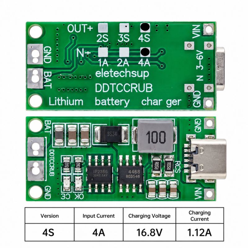 4S 4A Type-C Lithium Battery Charger Board | 16.8V CC/CV Output | 18650 Battery Module
