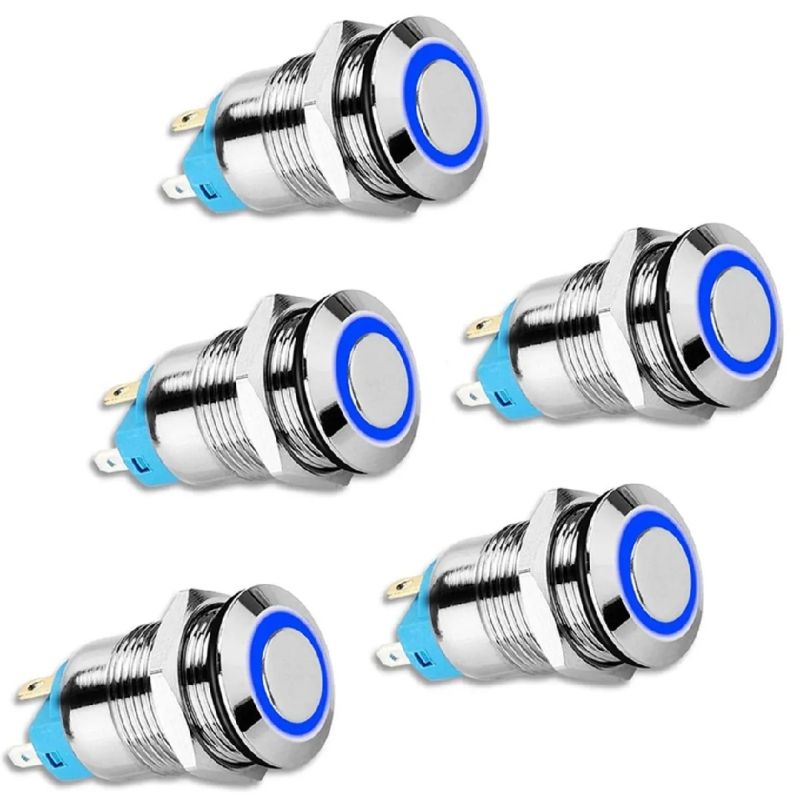 12mm Latching Push Button Switch Blue LED Waterproof Metal ON/OFF