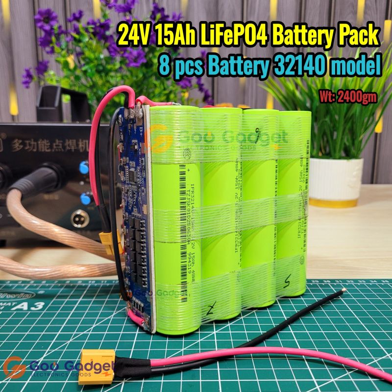 24V 15Ah LiFePO4 Battery Pack 8S with 30A BMS | IFR32140 Grade-A Cells