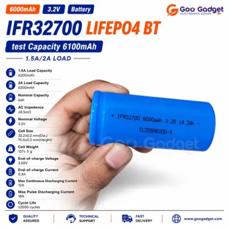 3.2V 6000mAh IFR32700 LiFePO4 Battery Cell | 12A High Current Rechargeable Battery