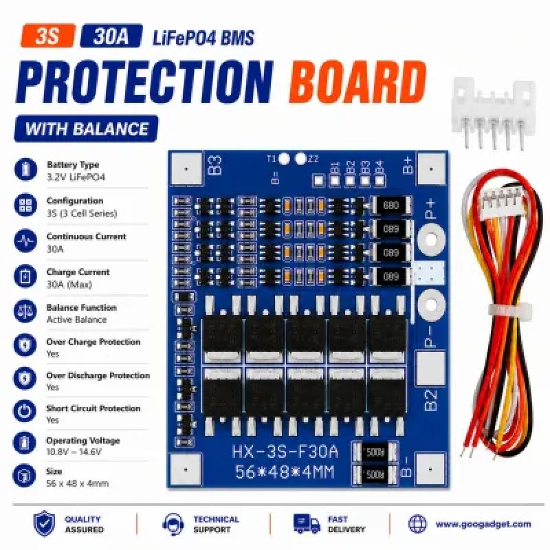 12V 30A LiFePO4 BMS Protection Board | 4S Balance Battery Management System HX-4S-F30A