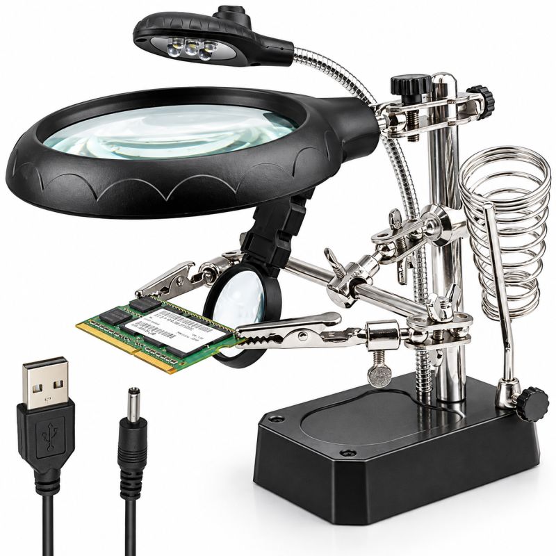 3-in-1 LED Helping Hands Magnifier | Soldering Iron Stand & Work Station