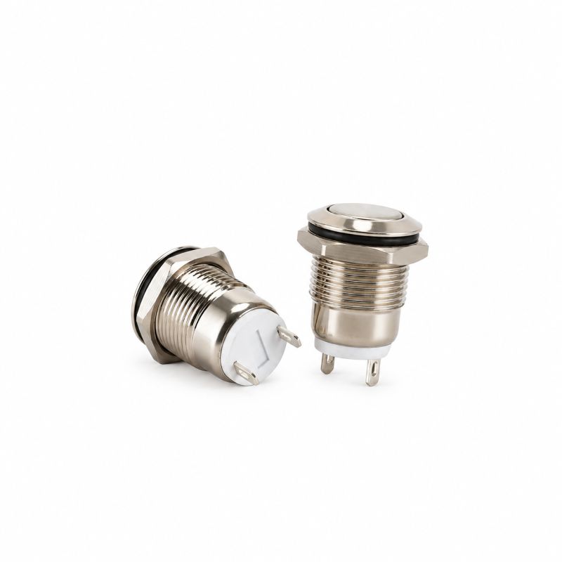 12mm 2-Pin Waterproof Momentary Metal Push Button | Self-Reset Panel Mount Switch